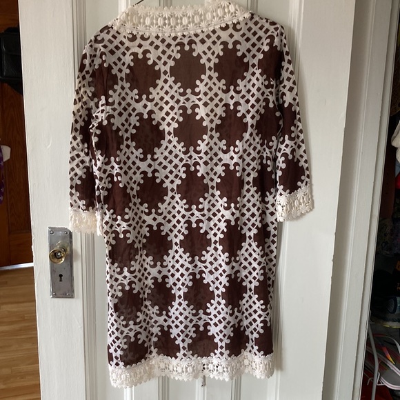 MILLY Cabana retro brown and white crochet beach coverup size medium - Picture 5 of 10